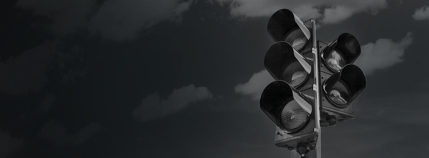 Black and white image of a street light